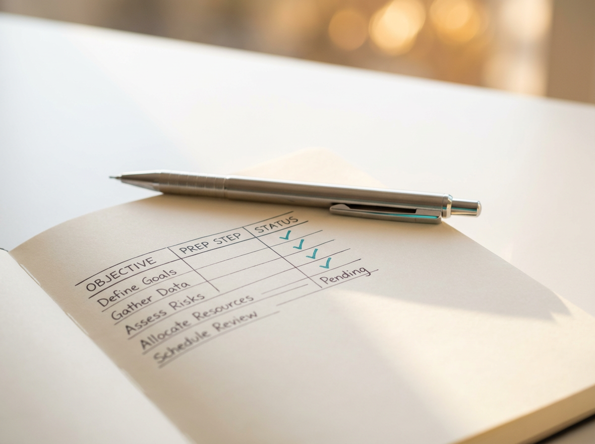 Strukturiertes Notizbuch mit Checkliste — Symbol für methodische Vorbereitung