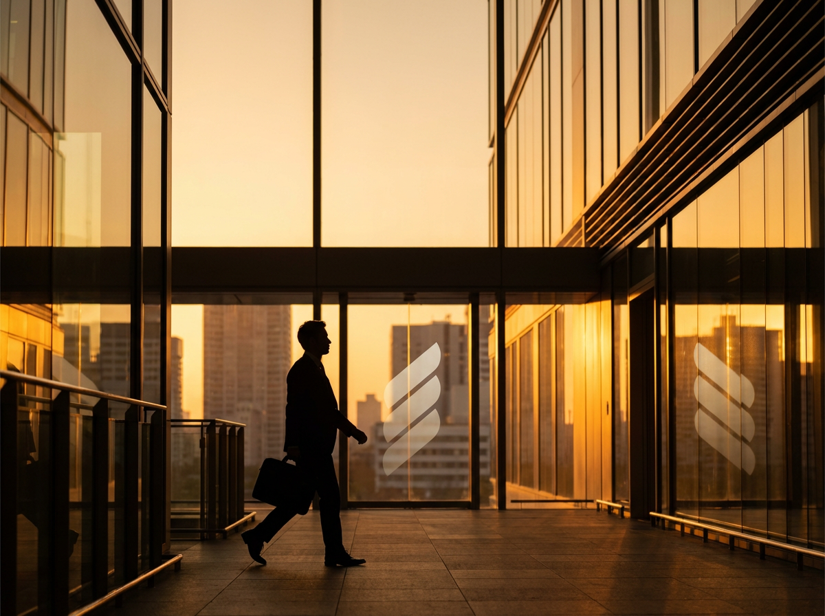 Entschlossene Führungsperson in urbanem Kontext — strategische Eigenverantwortung