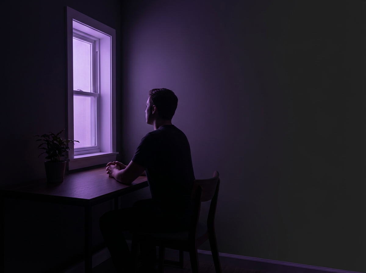 Person in nachdenklicher Haltung — Reflexion über Veränderung, nicht Resignation