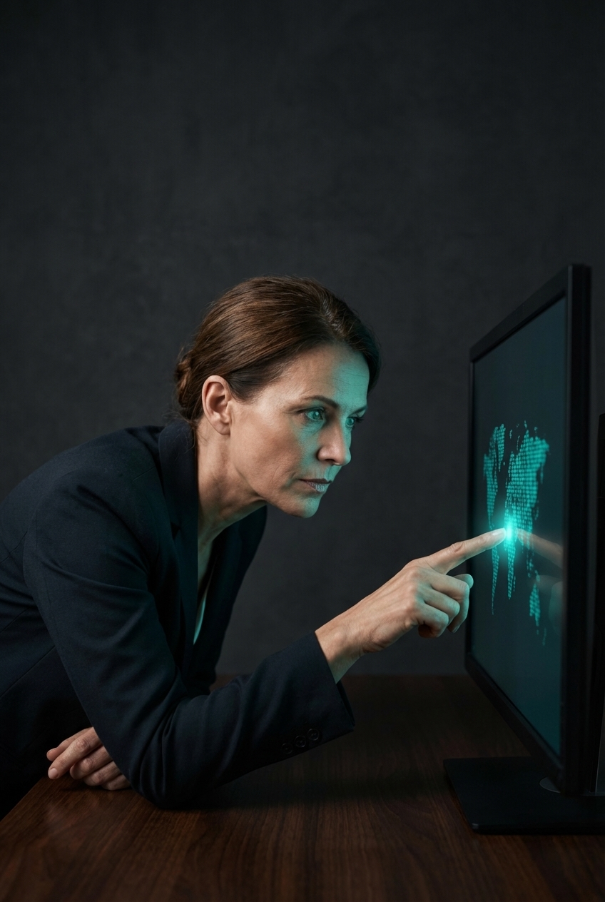 Führungskraft analysiert strategische Daten auf einem Monitor