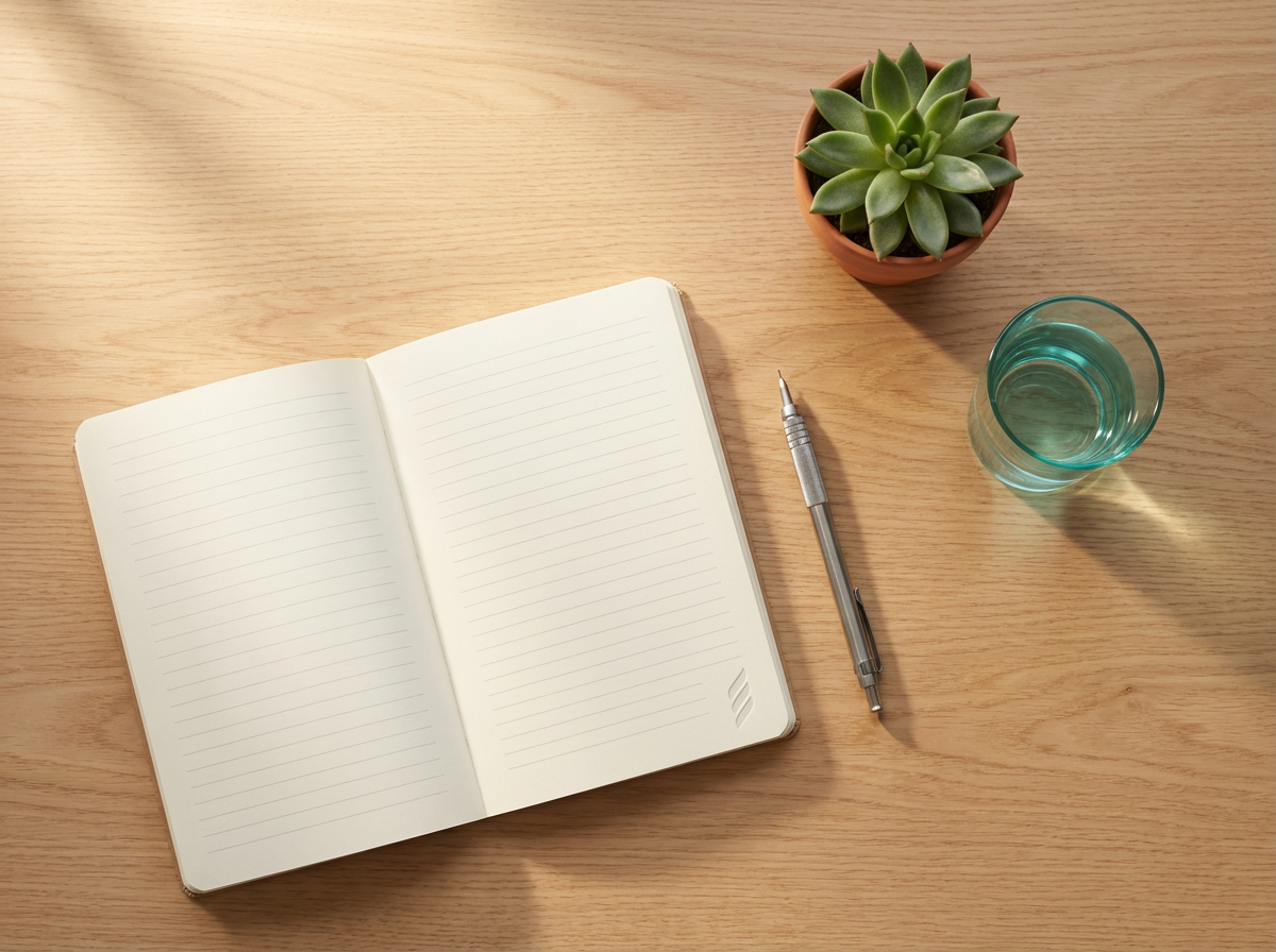 Ruhiger, fokussierter Arbeitsplatz — Bereitschaft für strukturiertes Vorgehen