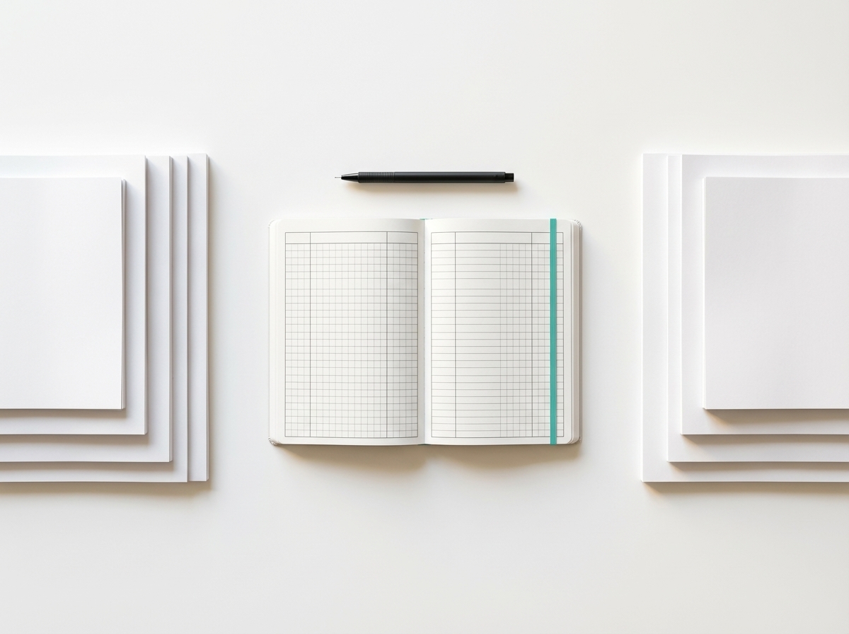 Strukturiert angeordnete Dokumente auf weißem Tisch — klare Ordnung und methodische Vorgehensweise